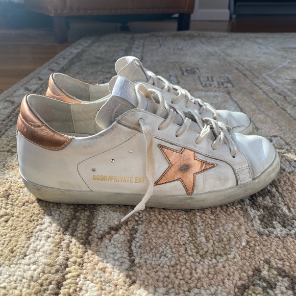 Golden Goose Super Star Low Too Sneaker- Optic White with Peach Pink Metallic - Picture 6 of 8
